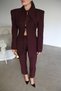 Plum Pointed Long Collar Slim Fit Jacket and Pants Design Set - 3