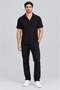 Men's black ribbed short sleeve apaş collar shirt