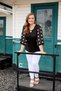 Elegant Collar Pearl Detail Sleeve Polka Dot Chiffon Detail Plus Size Women's Blouse - 3