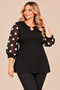 Elegant Collar Pearl Detail Sleeve Polka Dot Chiffon Detail Plus Size Women's Blouse