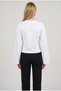 Women's white crew neck fitted waist spanish long sleeve blouse - 3
