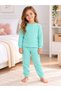 Girl's 100% Cotton Turquoise Color Twill Fabric Collared Buttoned Long Sleeve Winter Basic Pajama Set