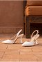 Women's White Patent Leather Pointed Toe High Heeled Shoes with Noble Gold Accessories - 6
