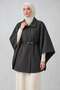 Women's Oversized Anthracite Melton Poncho with Belt and Winter Modest Tunic - 4