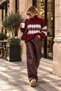 Women's Burgundy High-Neck Patterned Knit Sweater