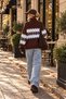 Women's Brown High-Neck Patterned Knitwear Sweater - 3