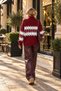 Women's Burgundy High-Neck Patterned Knit Sweater - 3