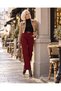Women's Clothing Burgundy High Waist Trousers with Gold Buckle Belt - 3