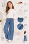 Girl's Rose Detailed Sweatshirt and Wide-Leg Jeans Set – Ages 6-10 2647