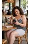 Black and Gray Striped Plus Size Suspender Pajama Set - Women's Home Wear with Ribbed Shorts - 4