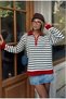 3-Pack Women's Striped Knit Sweater with Zipper and Polo Collar. - 8