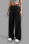 Women's High Waist Belt Detailed Elastic Waist Casual Palazzo Fabric Trousers [Belt Not Included] - 5