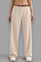 Women's High Waist Belt Detailed Elastic Waist Casual Palazzo Fabric Trousers [Belt Not Included] - 3