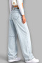 Women's Back Buckle Detailed Loose Fit Wide Leg Comfortable Baggy Jean Denim Loose Trousers - 3