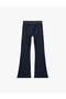 Belted Regular Waist Slim Fit Cotton Spanish Flare Denim Trousers - Flare Jeans - 7