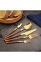20-Piece Stainless Steel Flatware Set, Wood Handle Silverware for 4, Dishwasher Safe Gold - 2