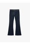 Belted Regular Waist Slim Fit Cotton Spanish Flare Denim Trousers - Flare Jeans - 6