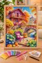 Diamond Painting Puzzle Kit, Pink House and Bridge in Autumn 50X65 cm Mosaic