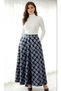 Women's Blue Plaid Patterned Long Hijab Flared Skirt Double Pocket Cotton