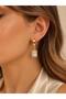 Women's Gold Color Stainless Steel Square Stone Vip Earrings - 2