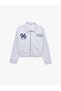 Classic Collar Zippered Pocketed Sweatshirt with Raised Print on the Back - 5