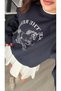 Navy blue embroidered sweatshirt with piping detail - 2