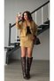 Beige premium belted suede mini skirt - 4