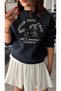 Navy blue embroidered sweatshirt with piping detail - 3