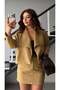 Beige premium belted suede mini skirt - 6