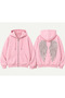 Sequin Embroidered Angel Winged Trendy Streetwear Cardigan with Zipper/ Streetwear Y2K