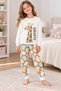 Girl's 100% Cotton White Color Giraffe Patterned Long Sleeve Winter Pajama Set