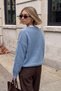 Women's V-Neck Soft Textured Knitwear Sweater Blue 27W3055 - 3