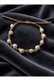 Baroque Pearl-Looking Gold Dorika Detailed Knitted Anklet - 4