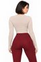 Beige Women's Crew Neck Finger-Loop Long Sleeve Body/Blouse - 5
