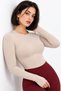 Beige Women's Crew Neck Finger-Loop Long Sleeve Body/Blouse