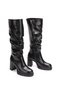 Zarelle Black Drawstring Thick Platform Heeled Women's Below the Knee Boots - 5