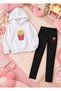Girl's Hooded Sweatshirt, Straight-Leg Leggings Set, Printed 3-Yarn Rastered Winter Comfortable Fit Set
