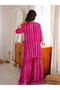 Fuchsia Pink Striped Sharara Suit Set with Mirror Work - HRT101441 | Fuchsia Pink-Size:M-38-Inches - 3