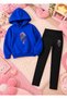 Girl's Hooded Sweatshirt, Straight-Leg Leggings Set, Printed 3-Yarn Rastered Winter Comfortable Fit Set