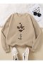 Love Butterfly Printed Cotton 3 Thread Threaded Crew Neck Oversize Sweatshirt