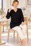 Plus Size Black Mercerized Zigzag V-Neck Knitted Patterned Stylish Mother's Knitwear Blouse - 6