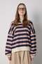 Women's Navy Blue Striped Crew Neck Oversize Sweatshirt 32096