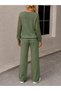 Women's long sleeve v-neck knit blouse and pants two-piece set - 3