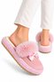 Women's Warm Ribbon Detailed Plush House Slippers Pudra