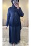Front Buttoned Satin Dress Navy Blue - 3
