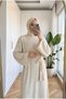 Women's Pearl Detailed Corded Knitwear Dress Belted Spanish Sleeve Hijab Dress