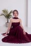 Women's Strapless Shawl Detailed Draped A-Line Maxi Length Evening Dress Black, Burgundy, Brown, Powder, Navy Blue - 3