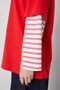 Women's Red Crew Neck Double Layer Sleeves Striped Oversize T-Shirt 32100 - 3