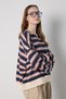 Women's Navy Blue Striped Crew Neck Oversize Sweatshirt 32096 - 2