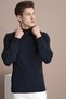 Men's Navy Blue Melange Half Turtleneck Basic Knitwear Sweater - 3